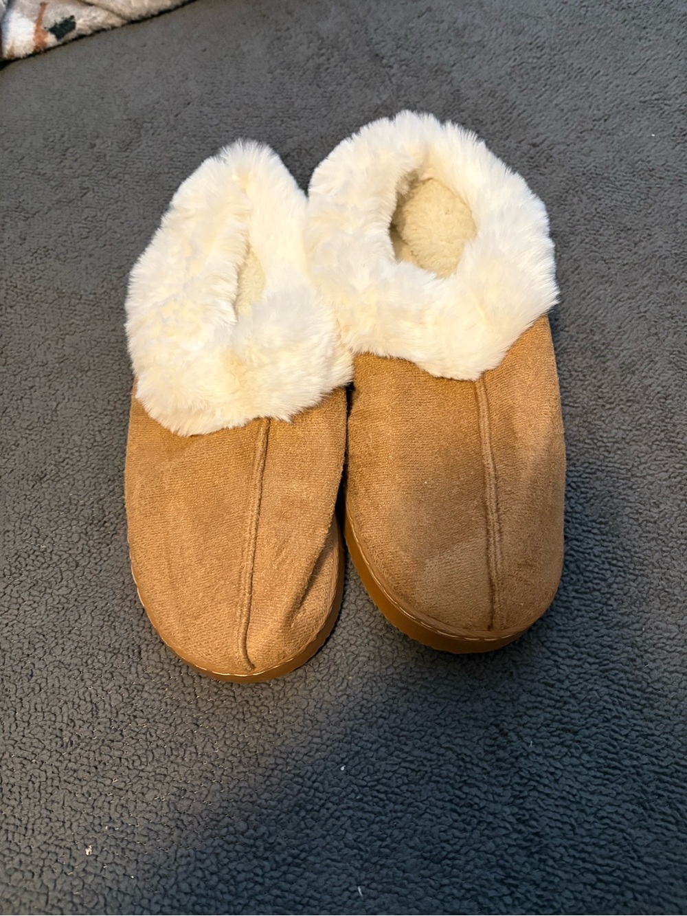 Women's Faux-Suede Cozy Slip-On Slippers with Cream Plush Lining - Tan